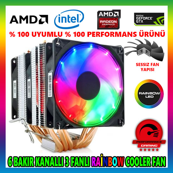 Snowman X6 Rainbow 6 Bakır Kanallı CPU Soğutucu Fan Snowman X6 Rainbow 6 Bakır Kanallı CPU Soğutucu Fan